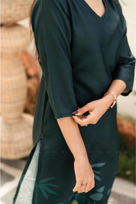 Zoya- Deep Teal Nature Print Kurti Set