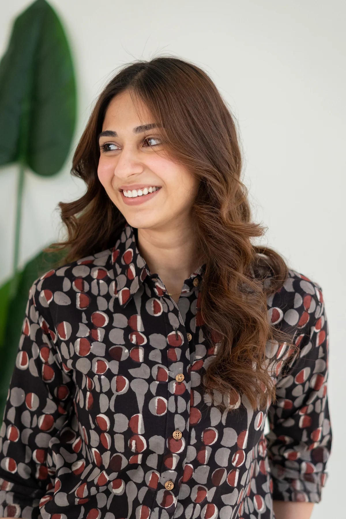 Mid- Abstract Pattern Block Print Cotton Shirt