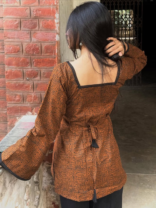 Aana- Brown Ajrakh Printed Kurti