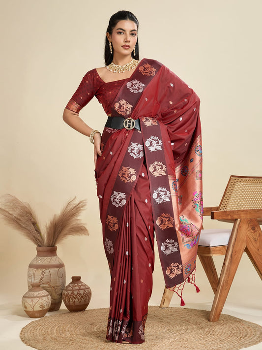 Noir- Soft Silk Saree with Copper Zari Motifs