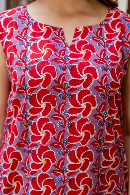 Rani- Stylish Red Printed Sleeveless Kurta Set with Palazzo Pants