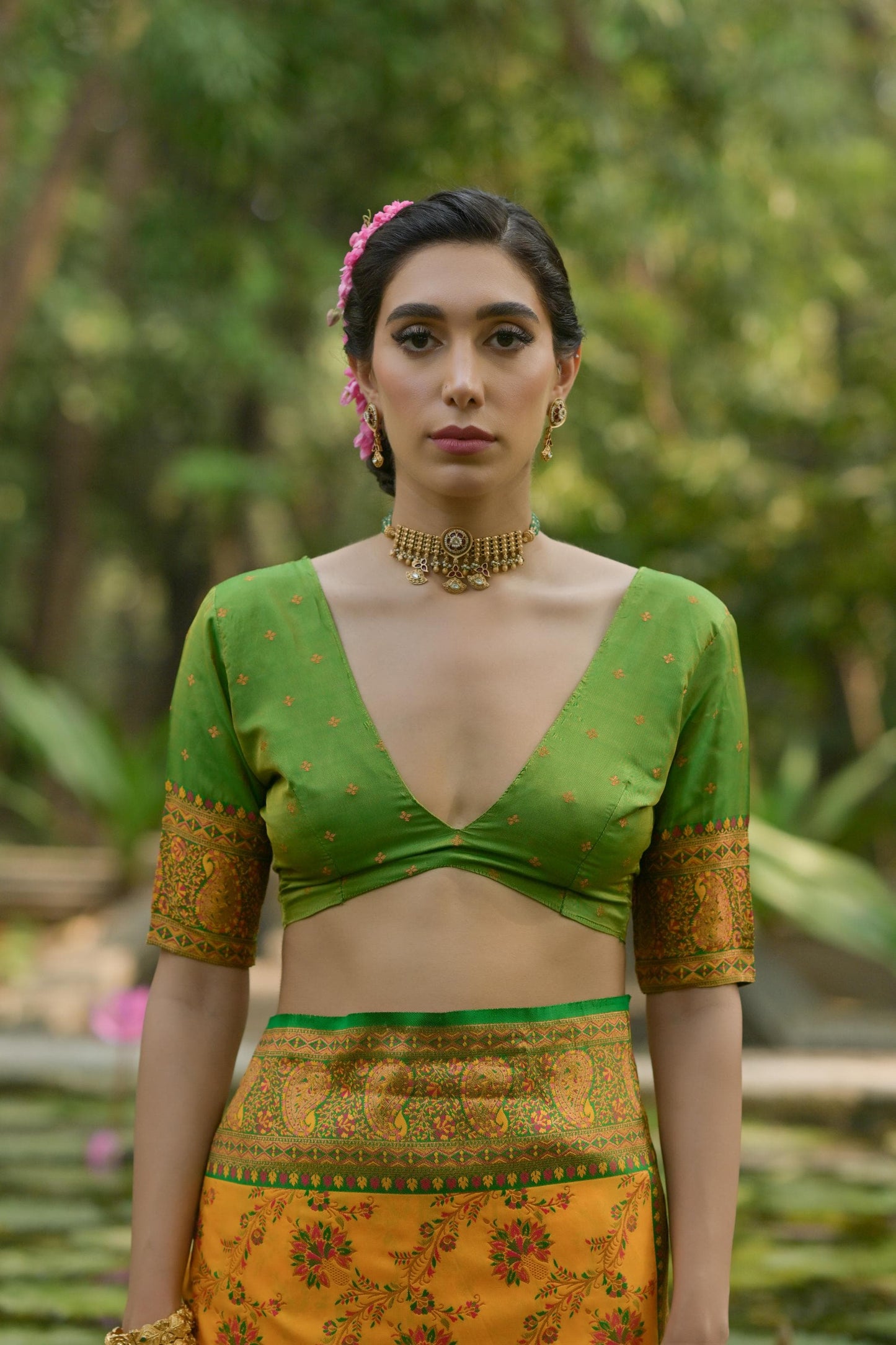 Meer- Elegant Cream & Magenta Banarasi Silk Saree with Intricate Floral Weave