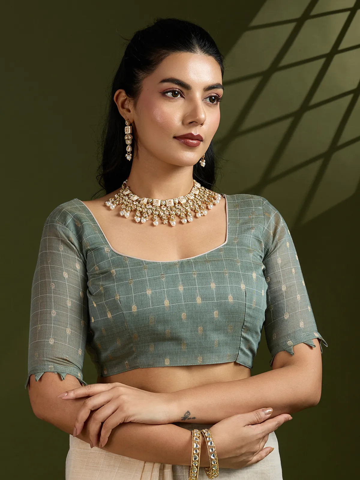 Morni- Elegant Handwoven Muga Cotton Saree with Pastel Motifs