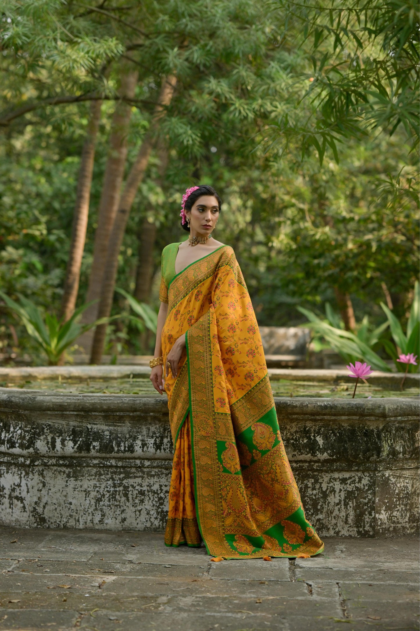Meer- Elegant Cream & Magenta Banarasi Silk Saree with Intricate Floral Weave