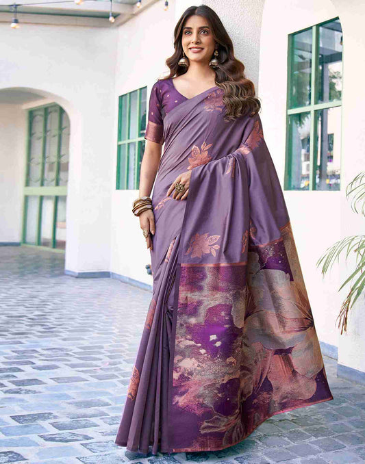 Elegant Purple Digital Printed Saree with Matching Blouse