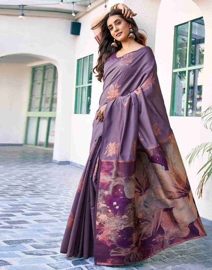 Elegant Purple Digital Printed Saree with Matching Blouse