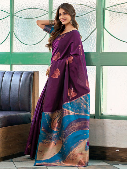 Elegant Purple Digital Printed Saree with Matching Blouse