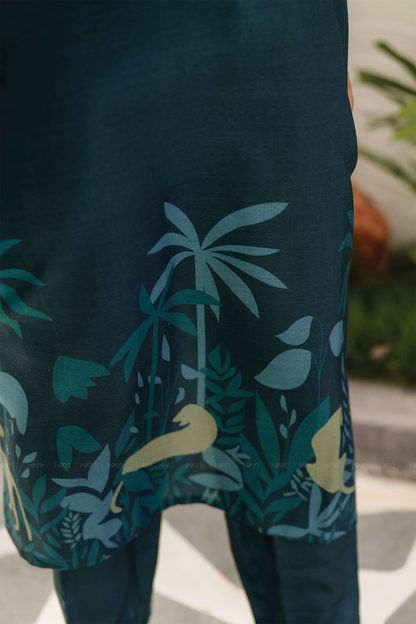 Zoya- Deep Teal Nature Print Kurti Set