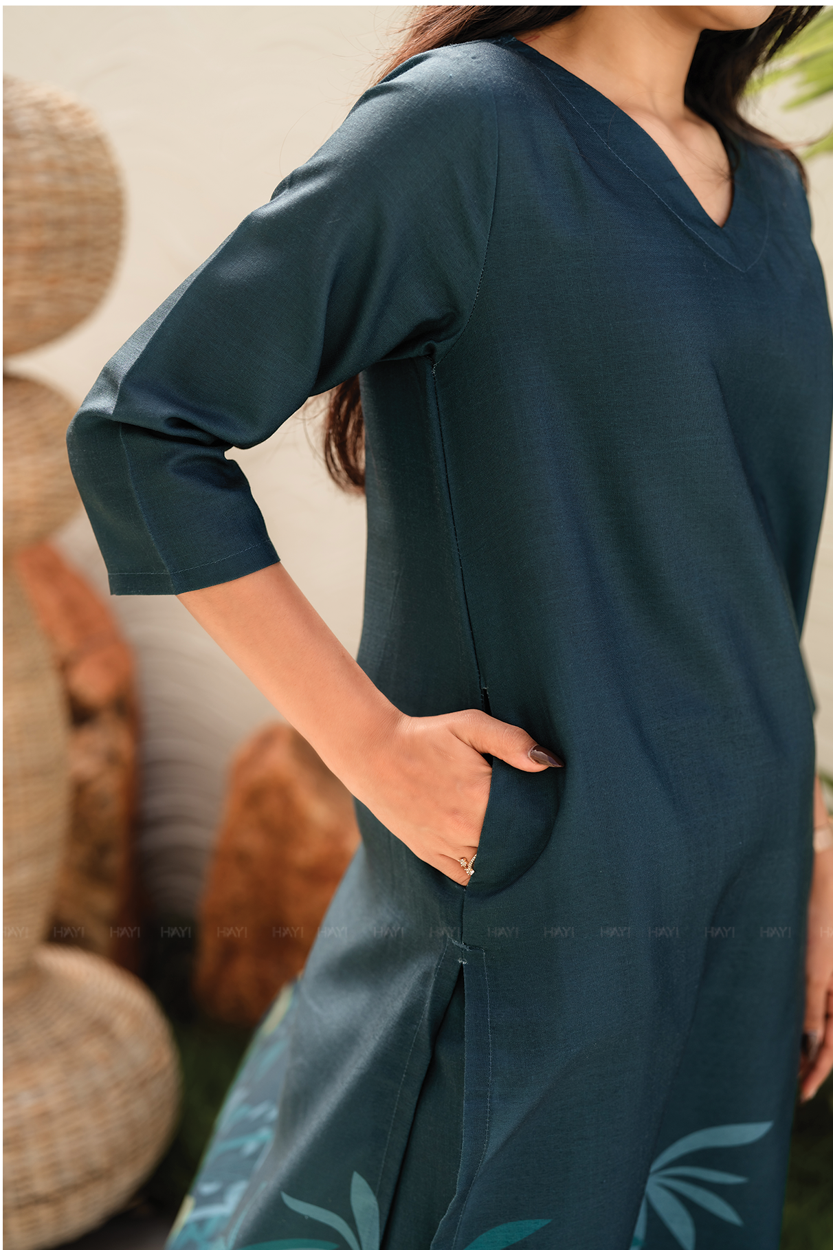 Zoya- Deep Teal Nature Print Kurti Set