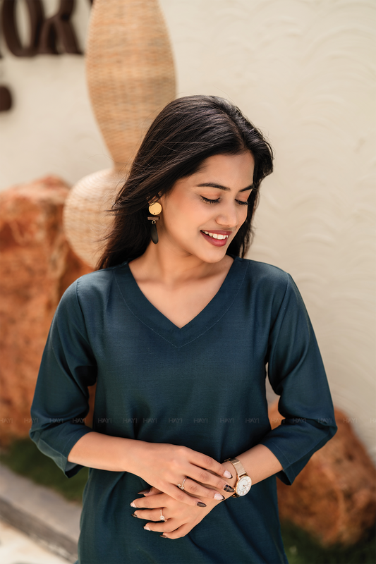 Zoya- Deep Teal Nature Print Kurti Set