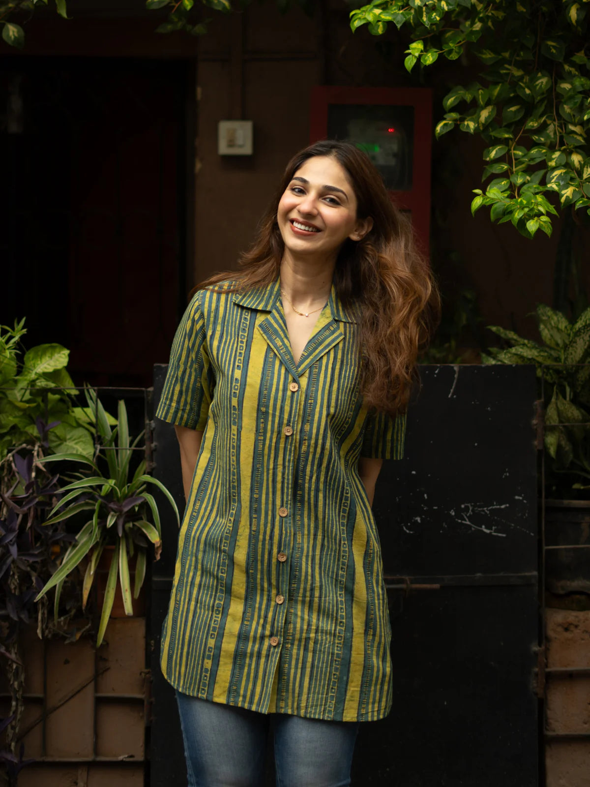 Kni- Women’s Striped Shirt-Style Tunic