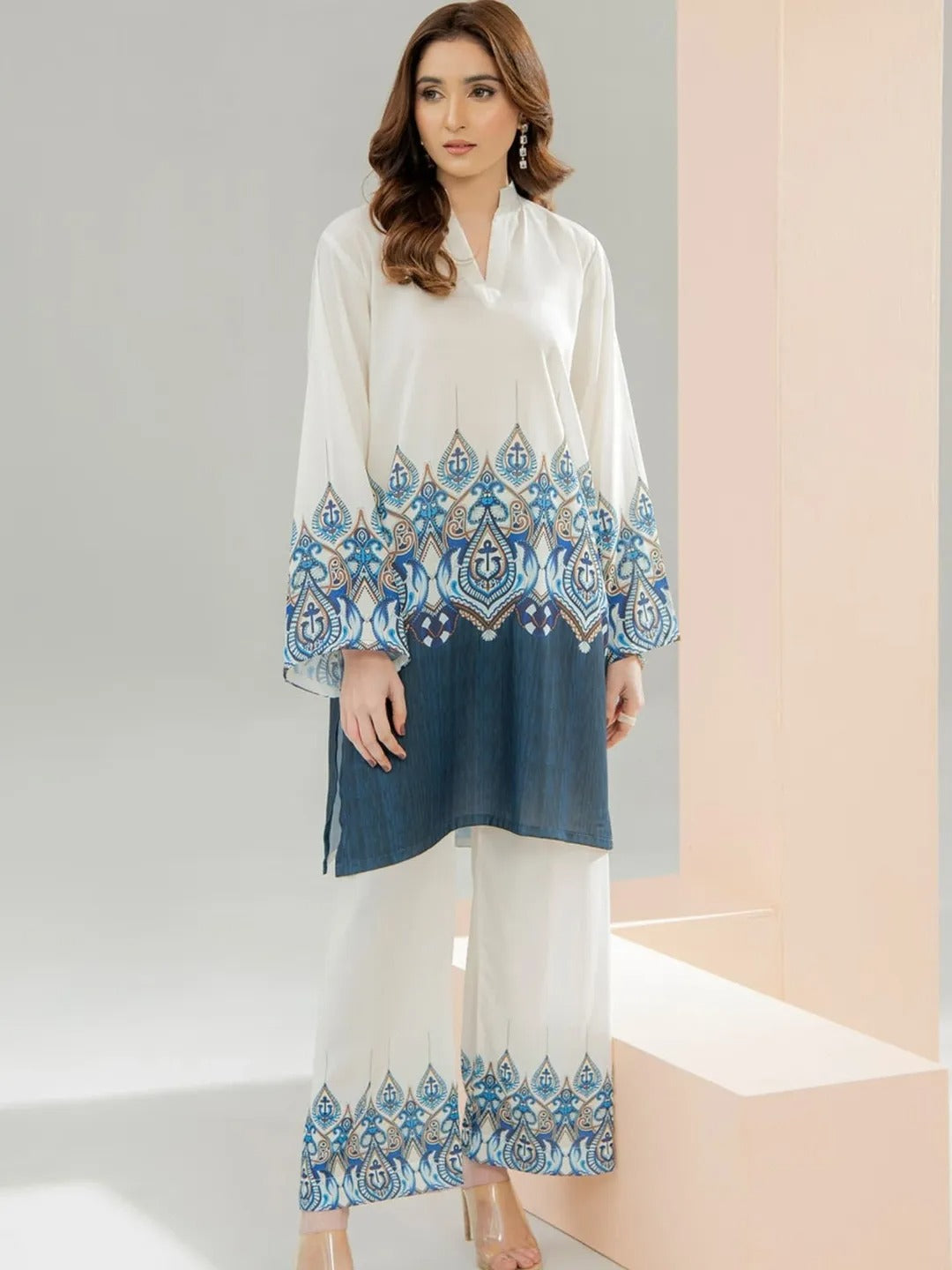 Jemi -Premium Cotton Co-ord Set - Long Tunic with Wide Leg Palazzos