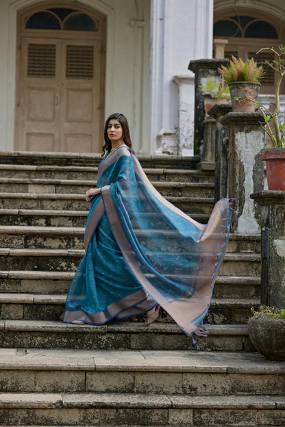 Kenvi- Cyan Soft Kalyani Silk Saree