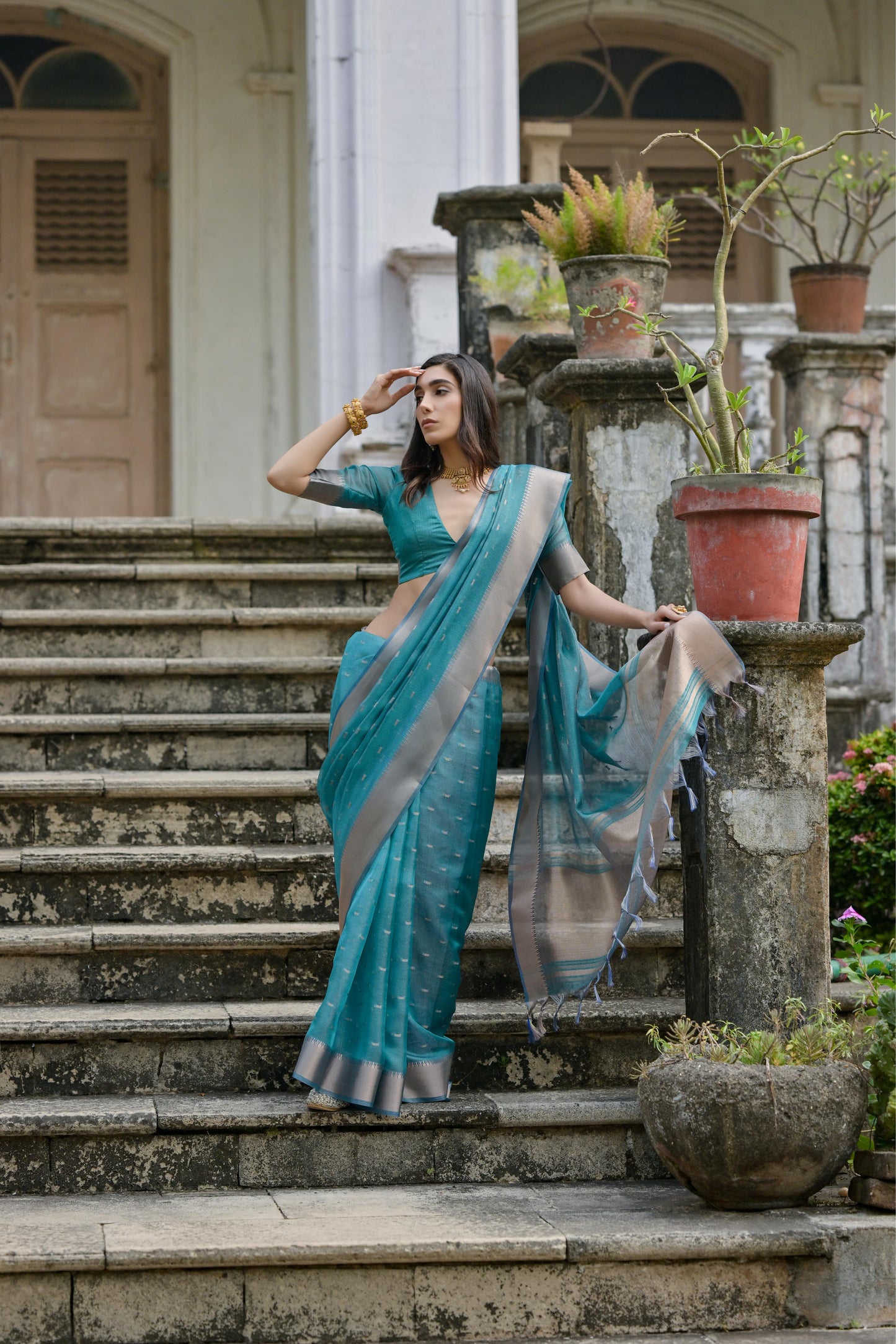 Kenvi- Cyan Soft Kalyani Silk Saree