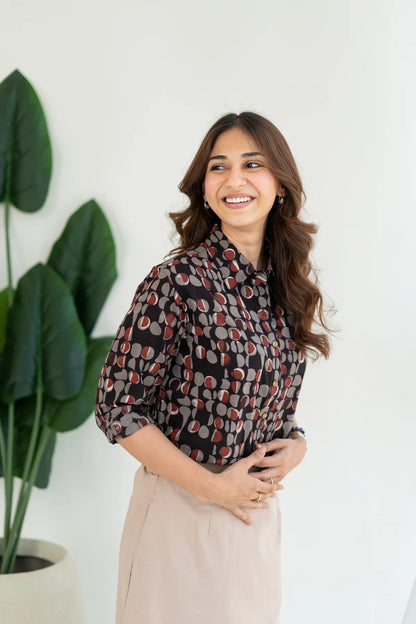 Mid- Abstract Pattern Block Print Cotton Shirt
