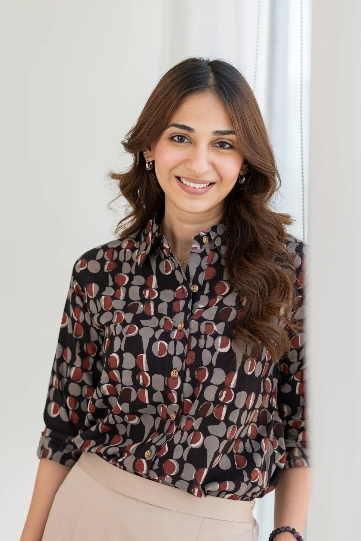 Mid- Abstract Pattern Block Print Cotton Shirt