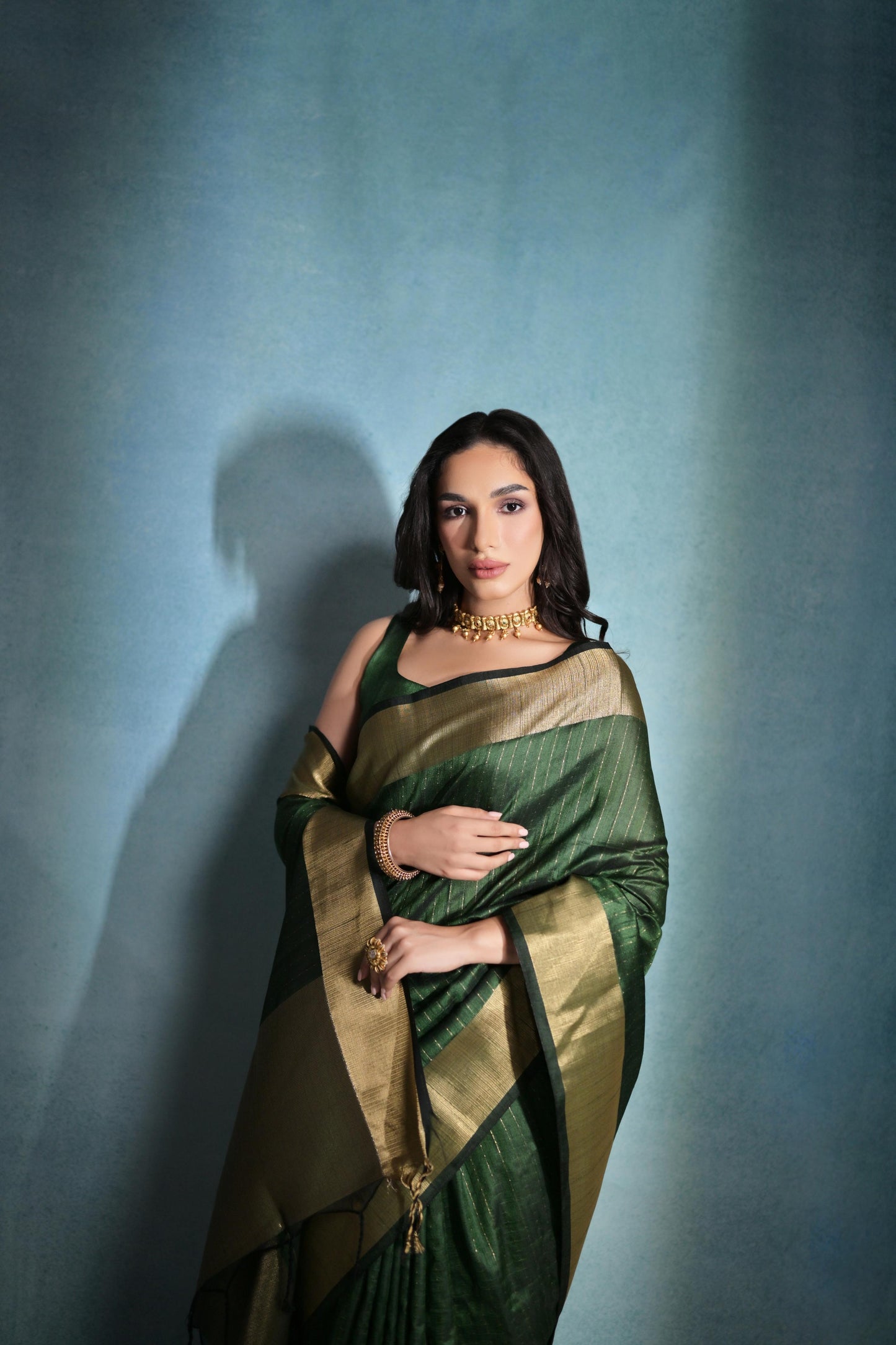 Mori- Emerald Glow – Raw Silk Elegance