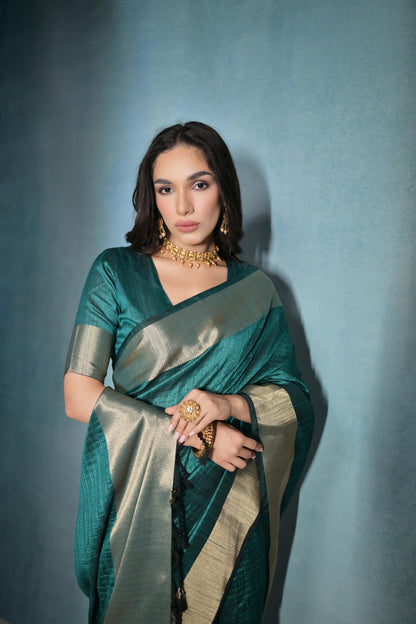Mori- Emerald Glow – Raw Silk Elegance