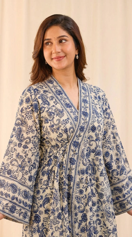 Miru - Botanical Print Kimono Style Kurta Set for Women