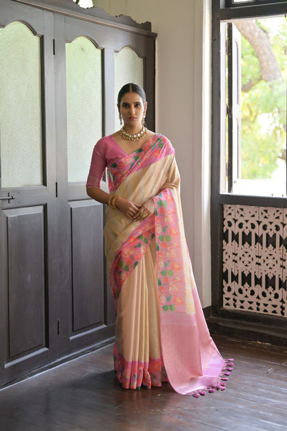 Gulabo- Floral printed Muga saree with printed border