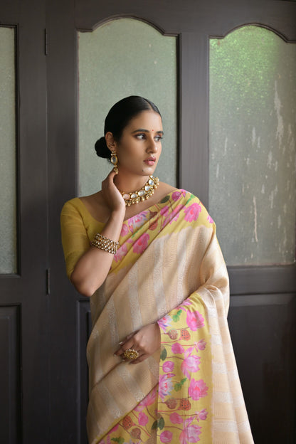 Gulabo- Floral printed Muga saree with printed border