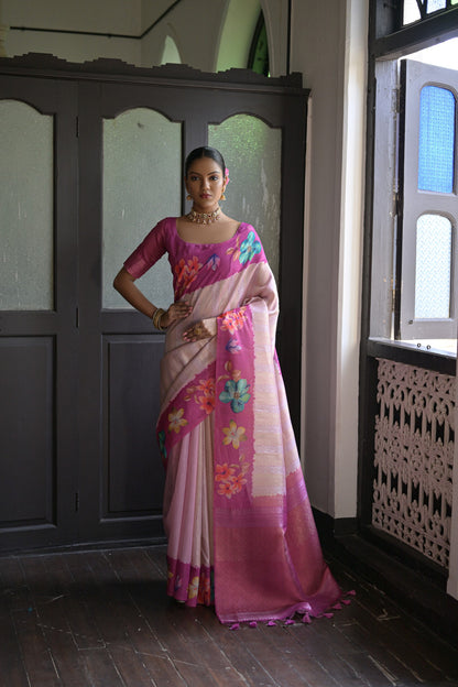 Shibori- Turquoise Silk saree ,tussar saree