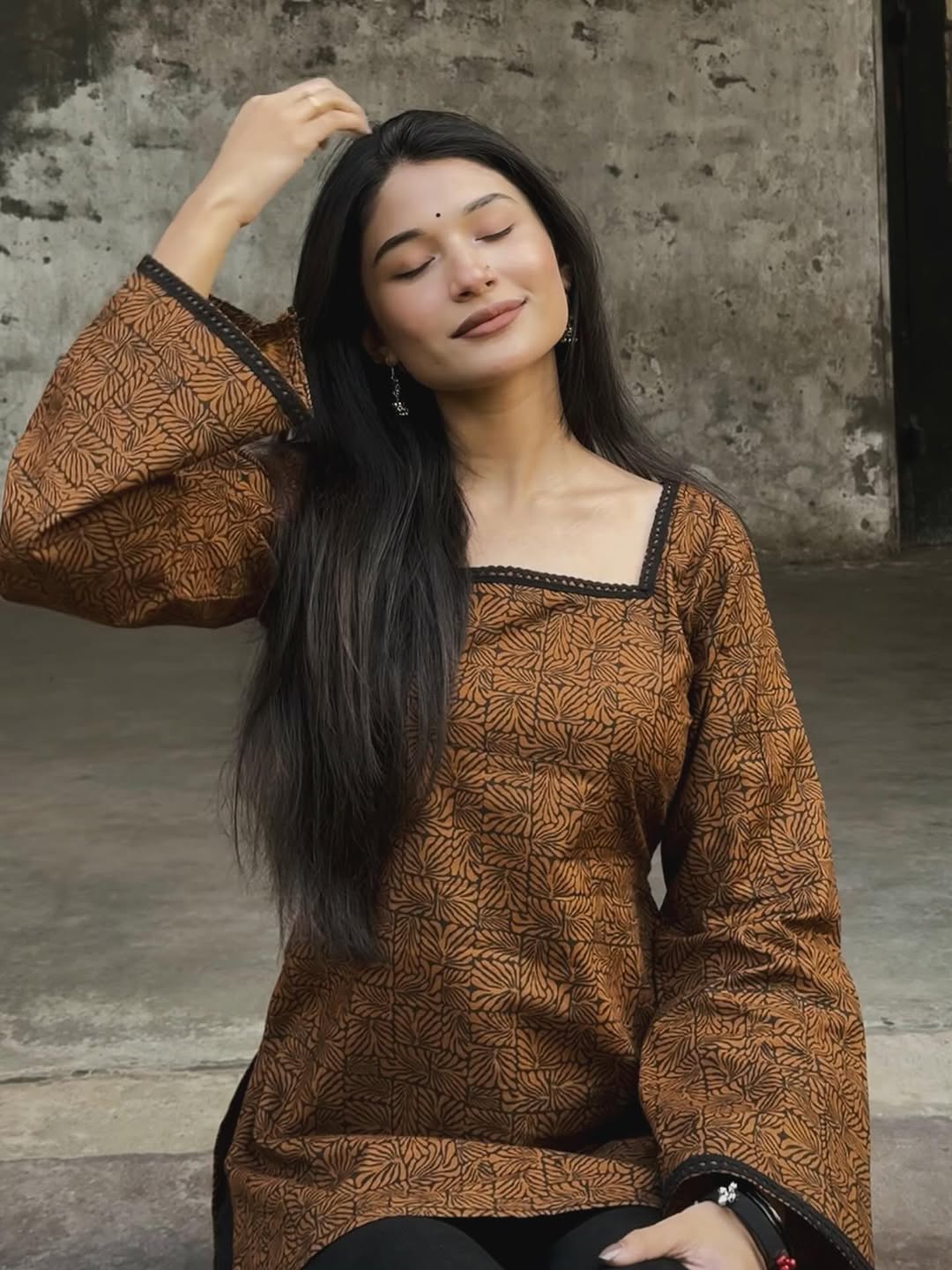 Aana- Brown Ajrakh Printed Kurti