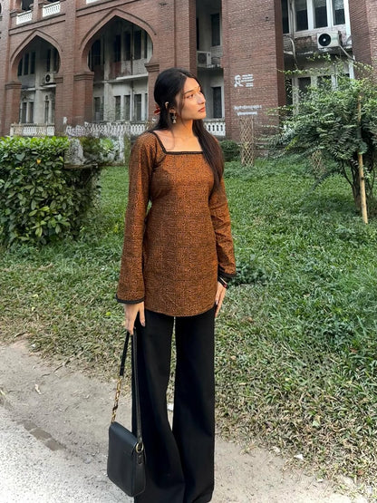 Aana- Brown Ajrakh Printed Kurti