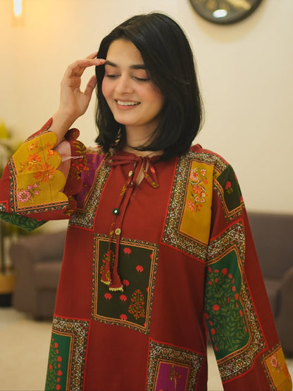 Anary- Rust Patchwork Printed Kurti Set