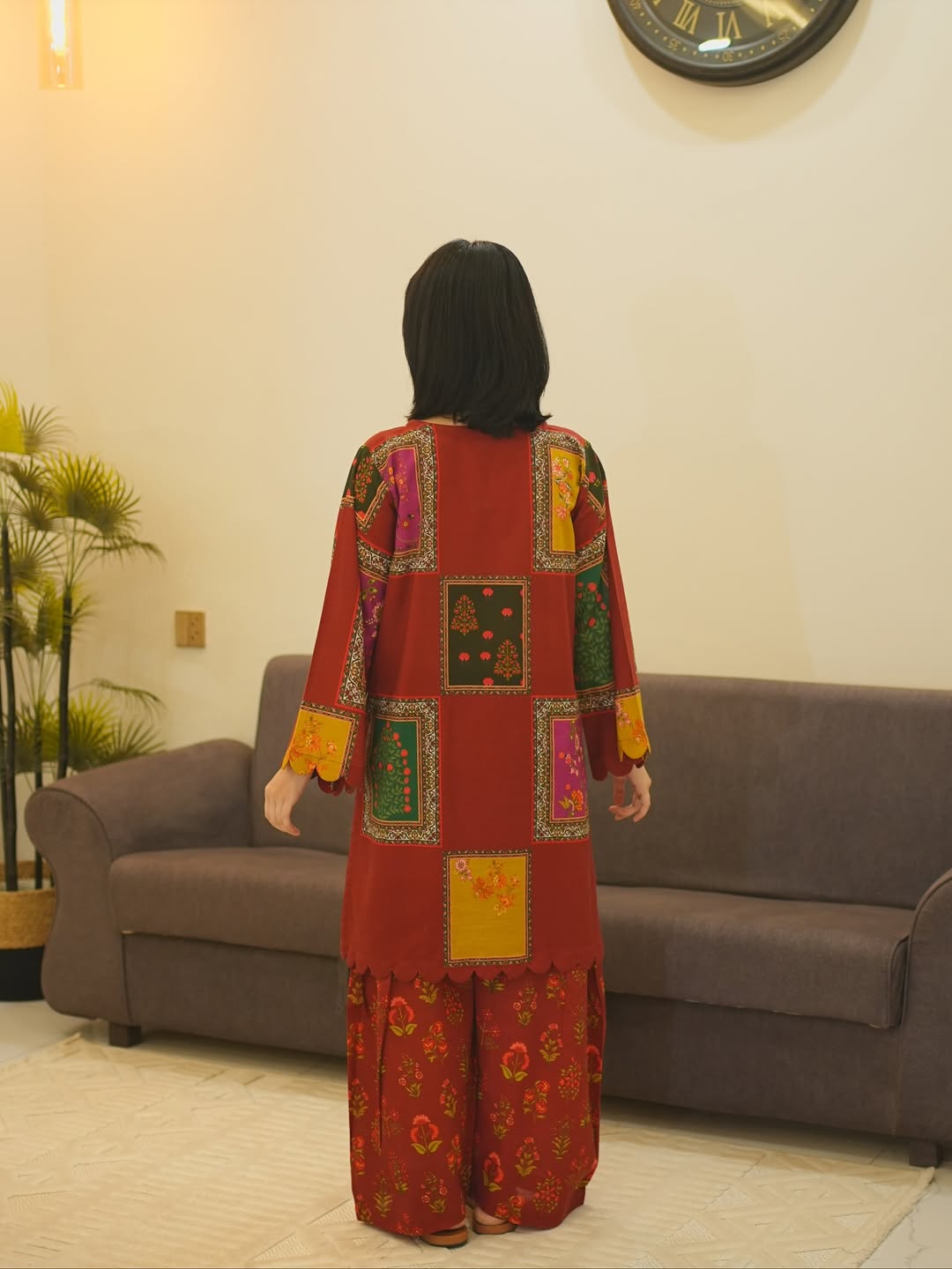 Anary- Rust Patchwork Printed Kurti Set