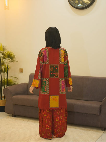 Anary- Rust Patchwork Printed Kurti Set