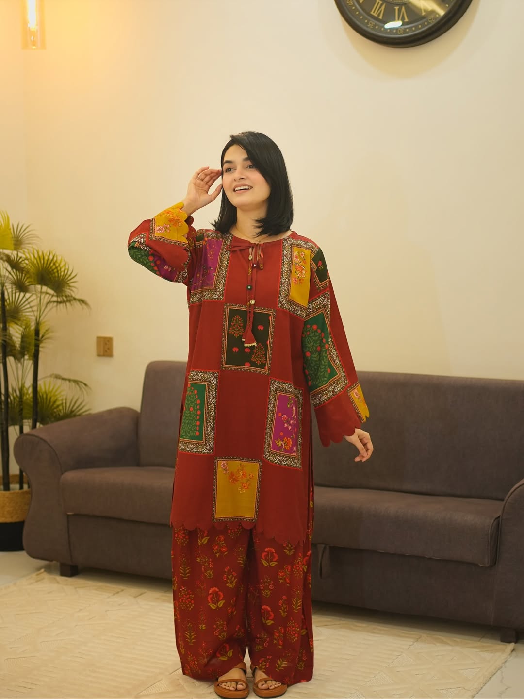 Anary- Rust Patchwork Printed Kurti Set