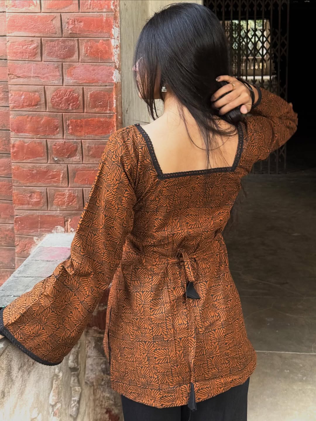 Aana- Brown Ajrakh Printed Kurti
