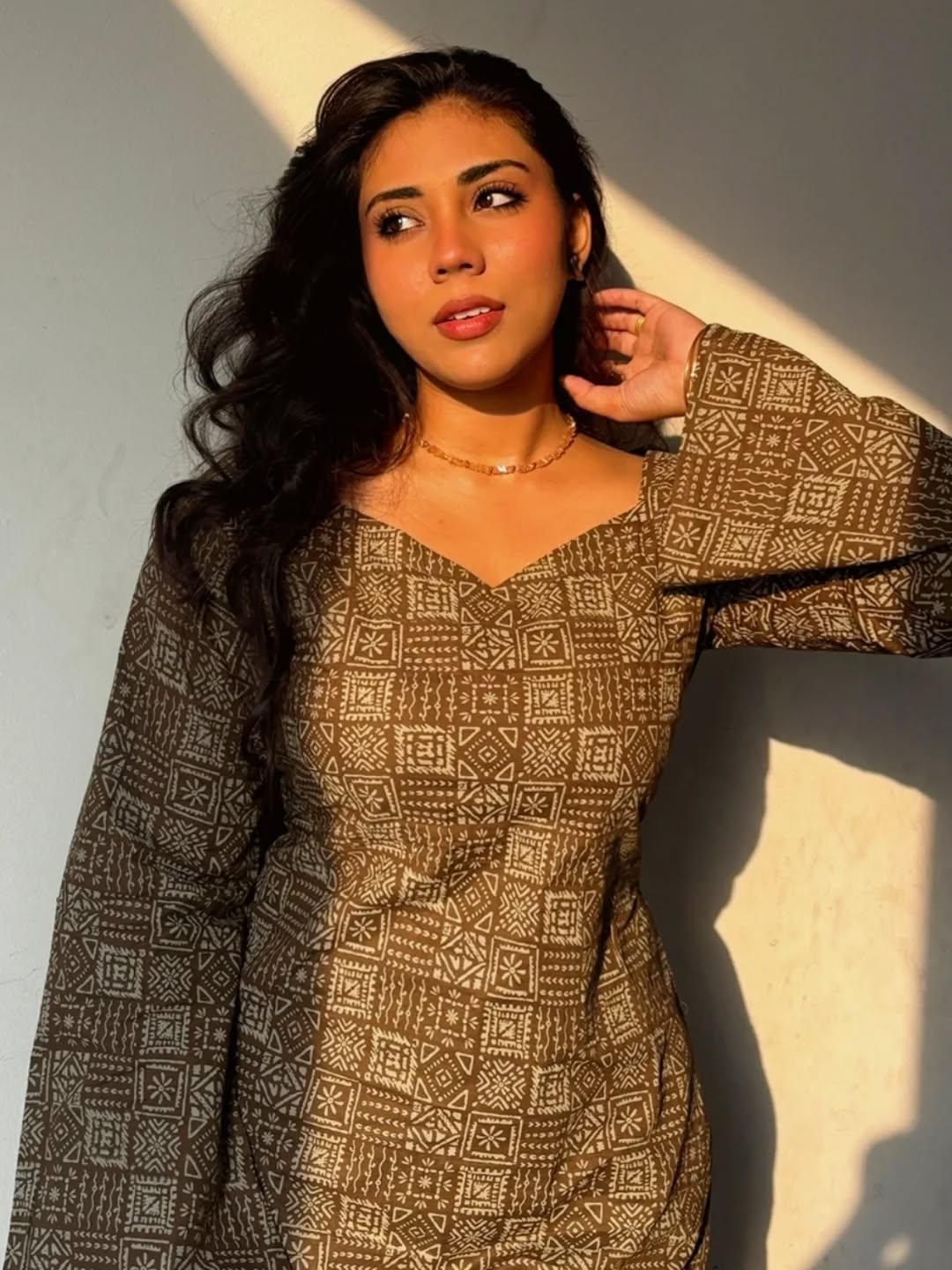 Nari- Brown Ajrakh Printed Kurti