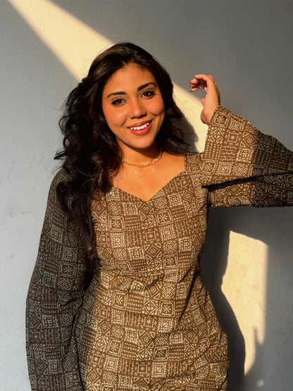 Nari- Brown Ajrakh Printed Kurti