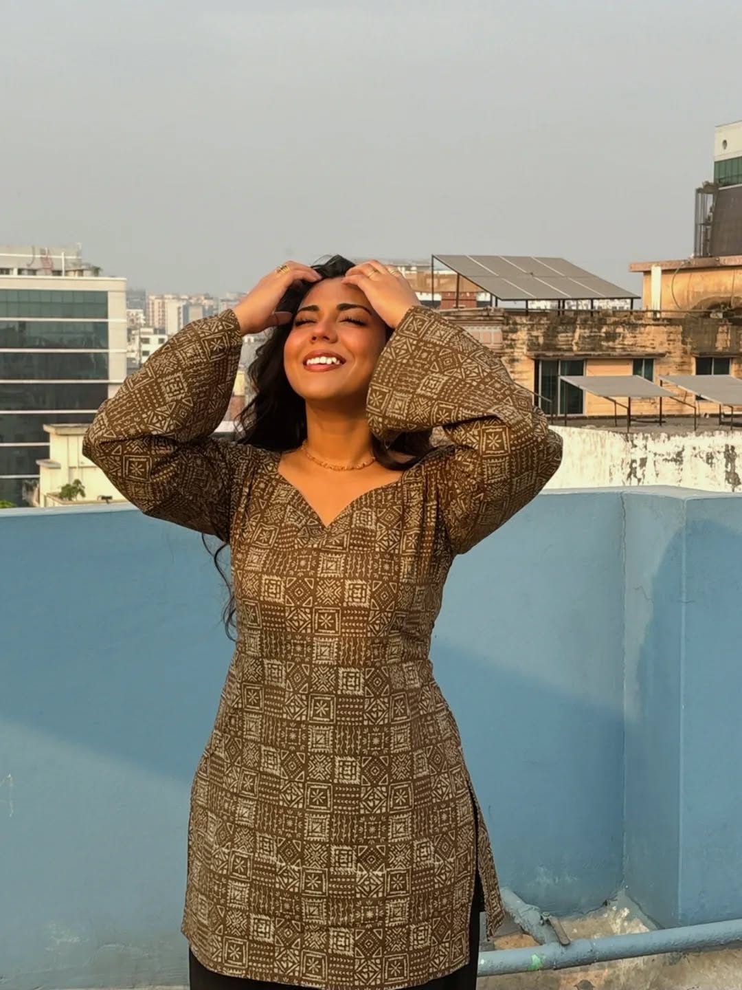 Nari- Brown Ajrakh Printed Kurti