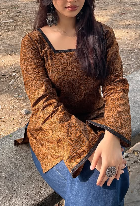 Aana- Brown Ajrakh Printed Kurti