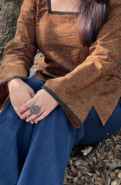 Aana- Brown Ajrakh Printed Kurti