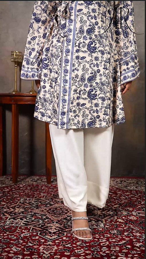 Miru - Botanical Print Kimono Style Kurta Set for Women
