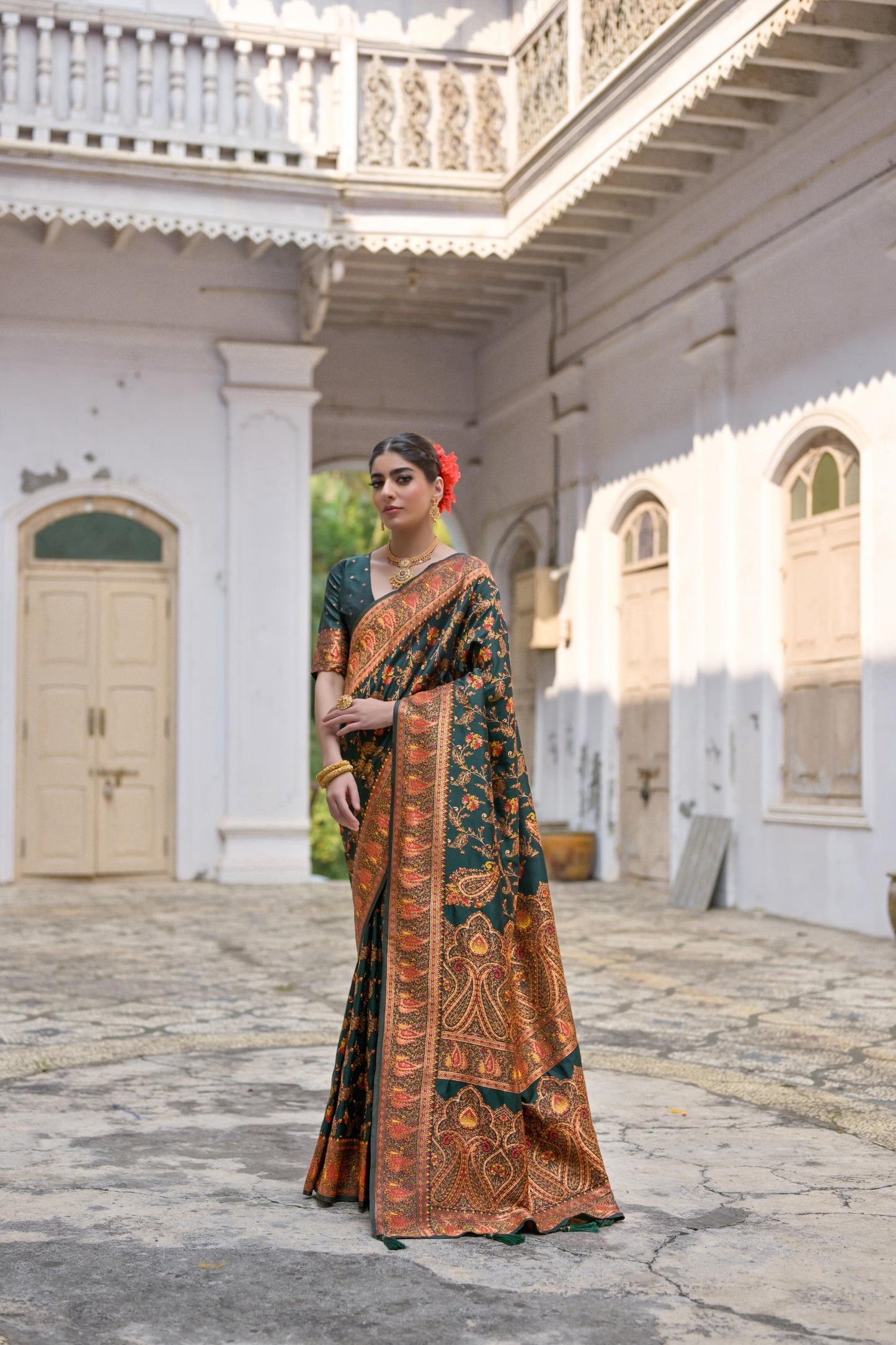 Taj - Andaaz – Rich Zari Silk in Emerald Glow