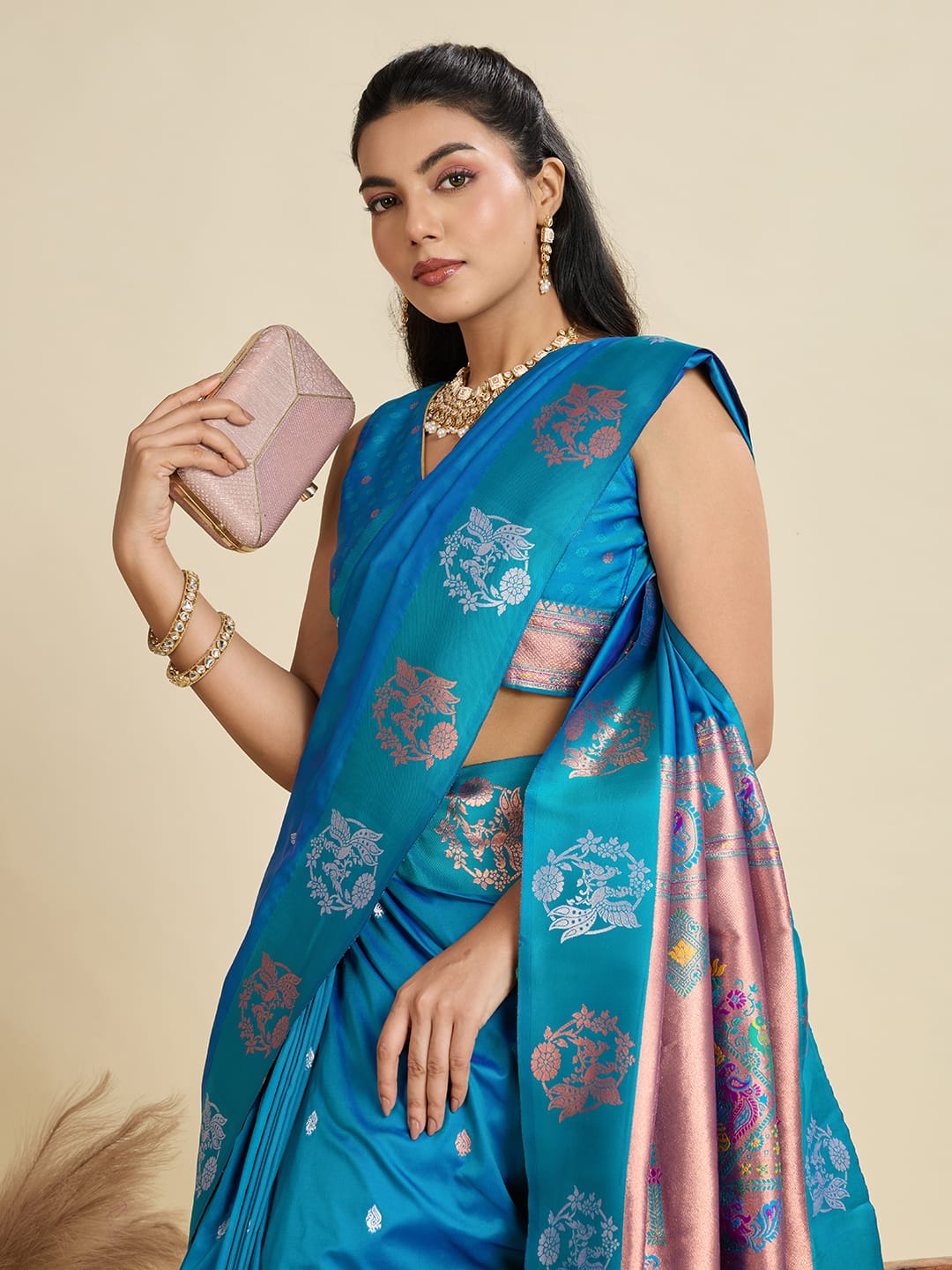 Noir- Soft Silk Saree with Copper Zari Motifs