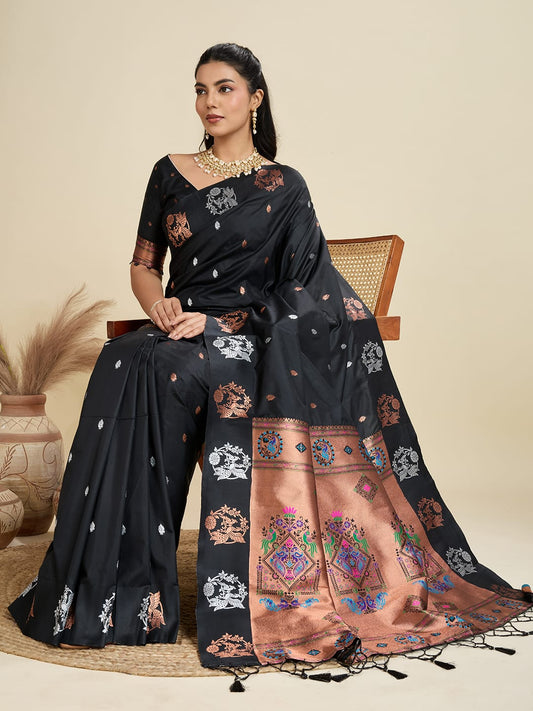 Noir- Soft Silk Saree with Copper Zari Motifs