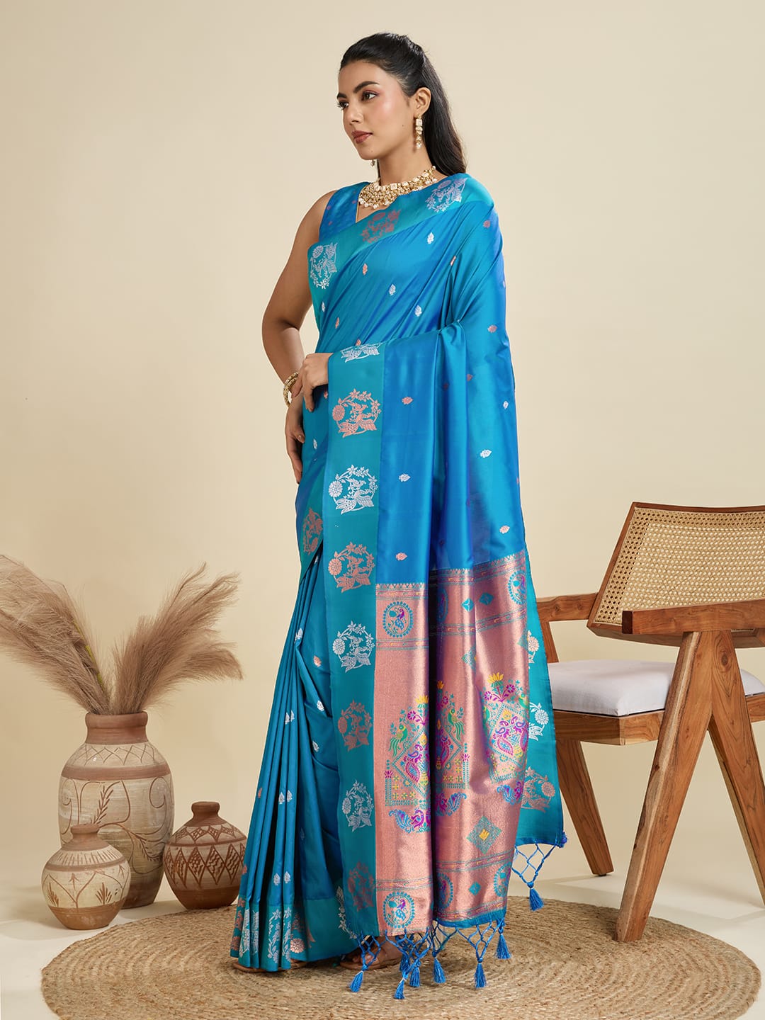 Noir- Soft Silk Saree with Copper Zari Motifs