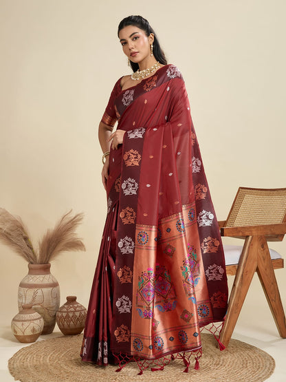 Noir- Soft Silk Saree with Copper Zari Motifs