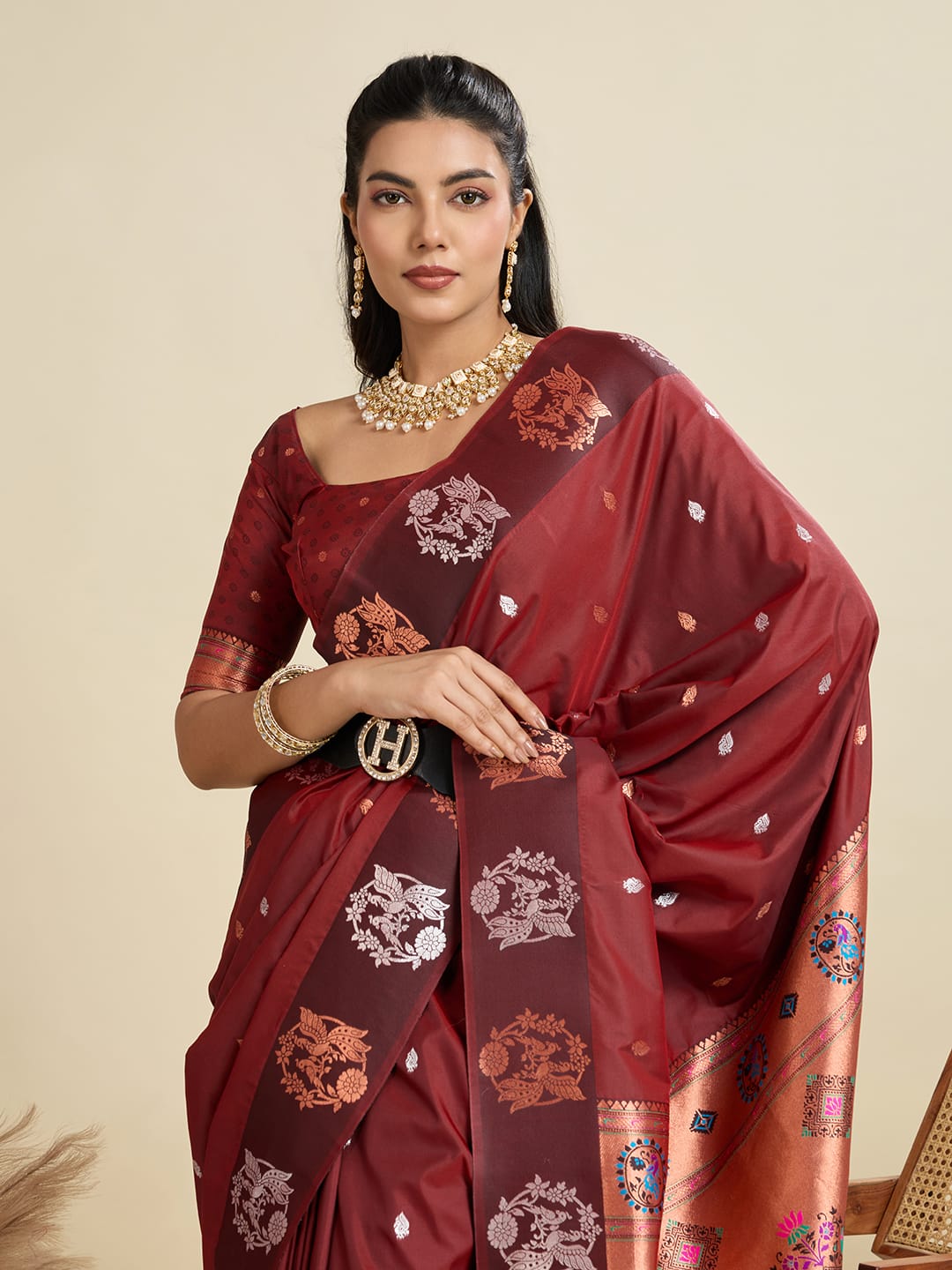 Noir- Soft Silk Saree with Copper Zari Motifs