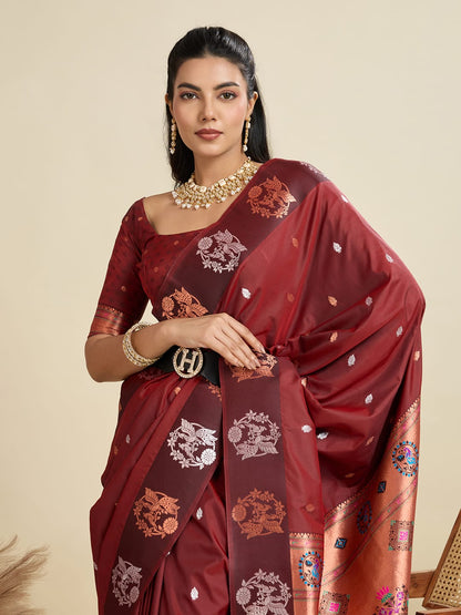 Noir- Soft Silk Saree with Copper Zari Motifs