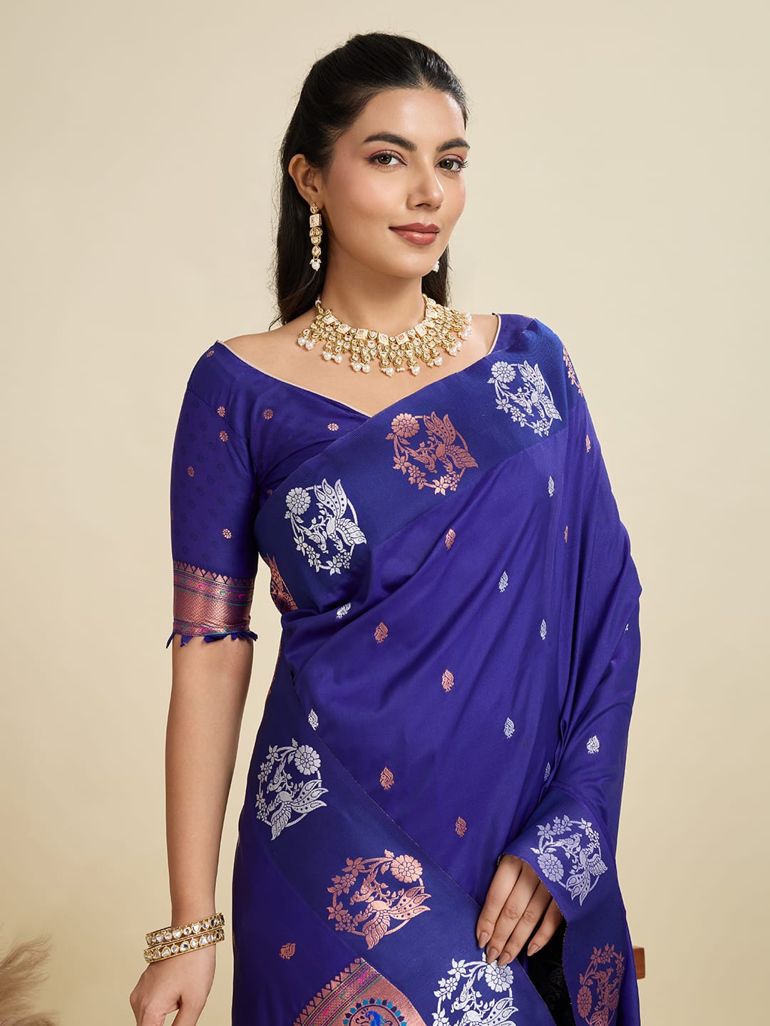 Noir- Soft Silk Saree with Copper Zari Motifs