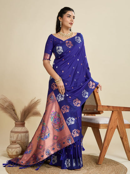 Noir- Soft Silk Saree with Copper Zari Motifs