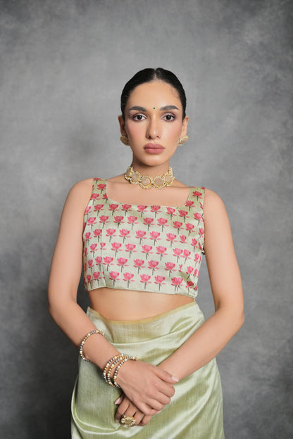 Lotus- Satin Silk Floral Printed Saree with Designer Blouse