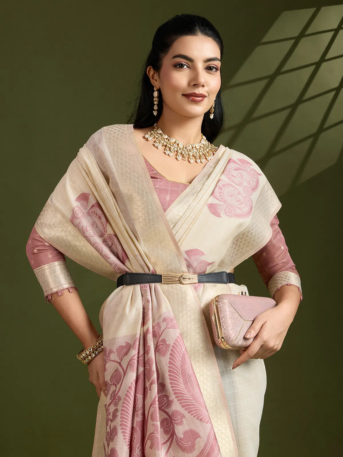 Morni- Elegant Handwoven Muga Cotton Saree with Pastel Motifs